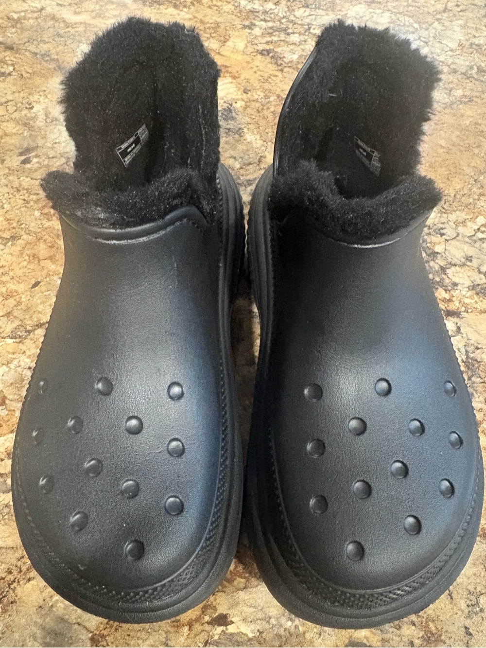 CROCS Black Faux-Fur Lined Slip-On Ankle Booties